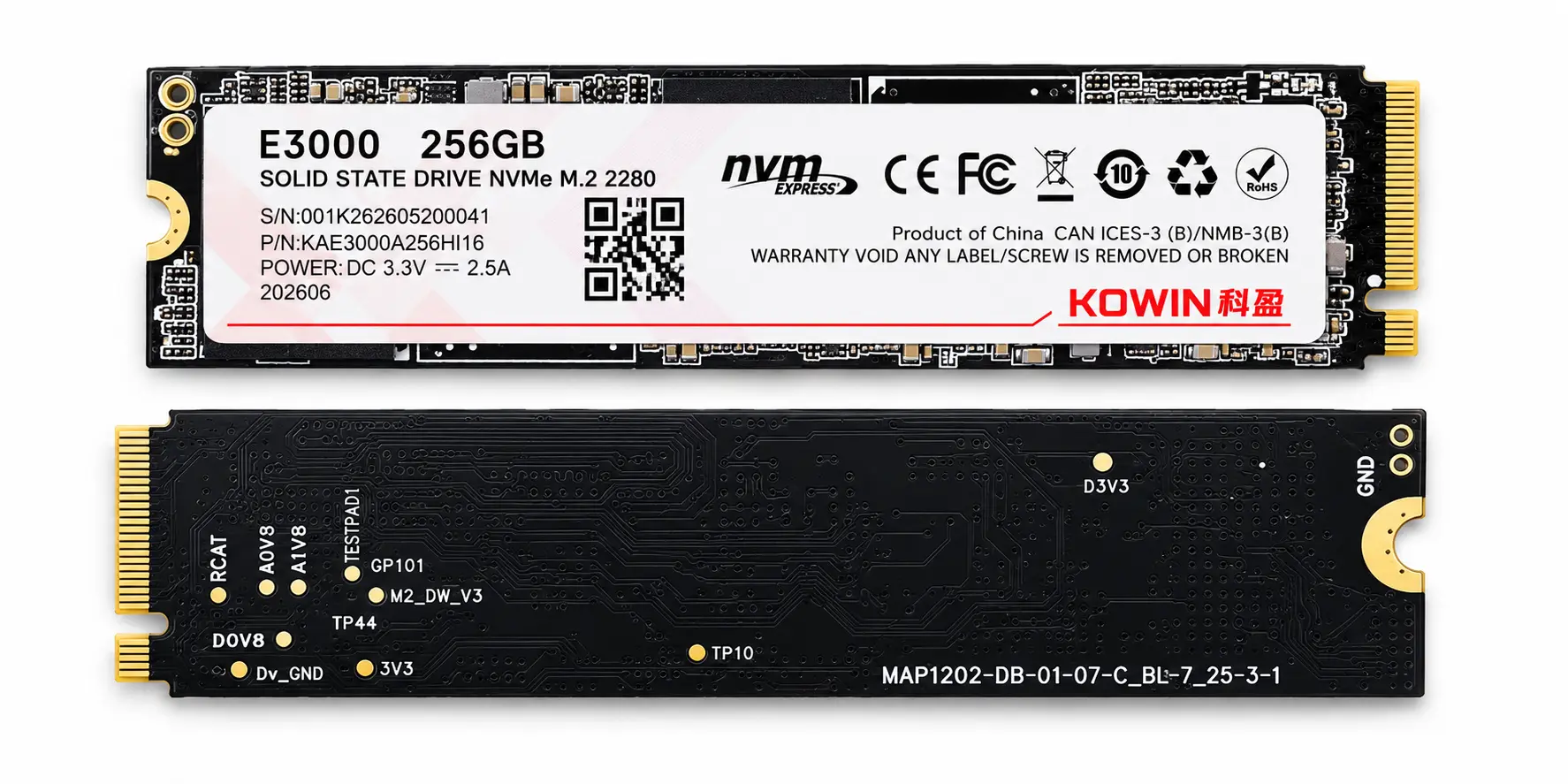 KOWIN E3000 NVMe PCIe Gen3 SSD 256GB